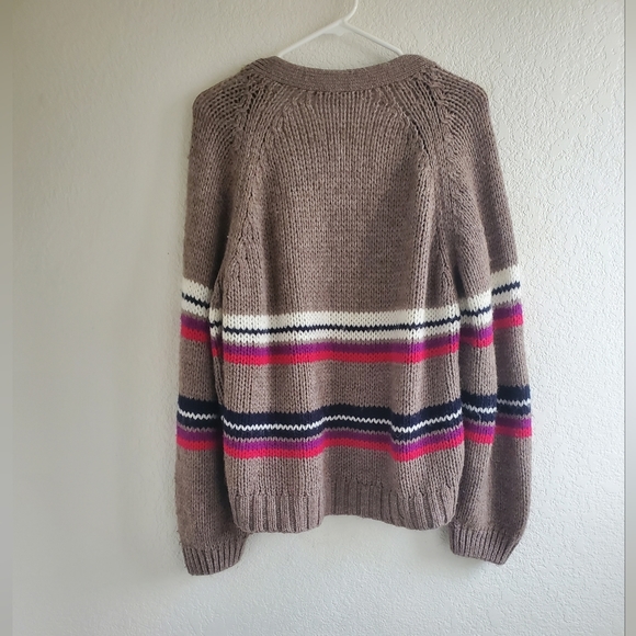 XíRENA Open Cardigan Brown Striped Alpaca Blend Preppy Grampacore Boho FLAW - Picture 4 of 10